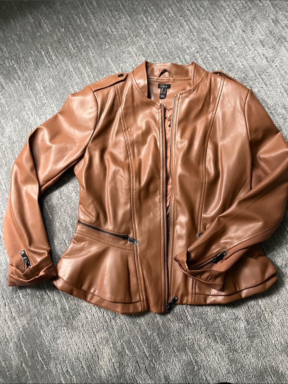 G.I.L.I. Warm Cognac Faux Leather Zip-Front Jacket